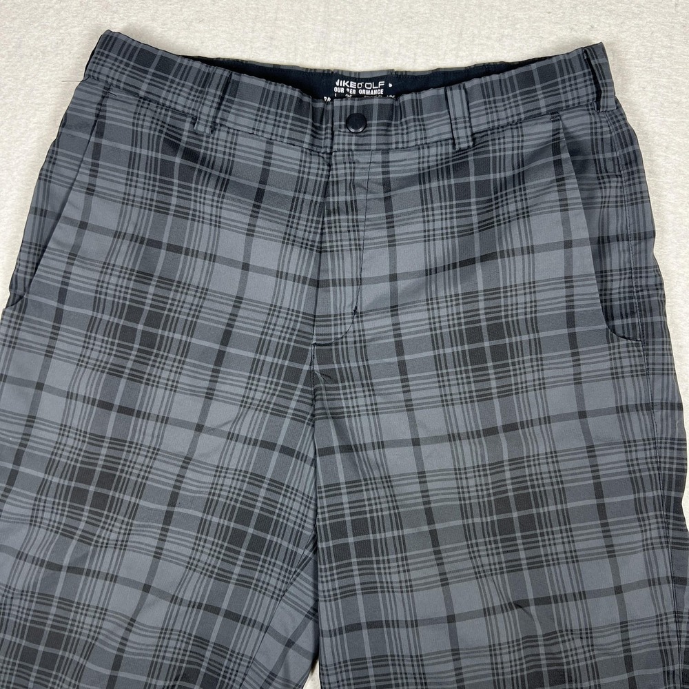 Nike Golf Shorts Mens 30 Gray Plaid Stretch Performance Quick Dry Pockets